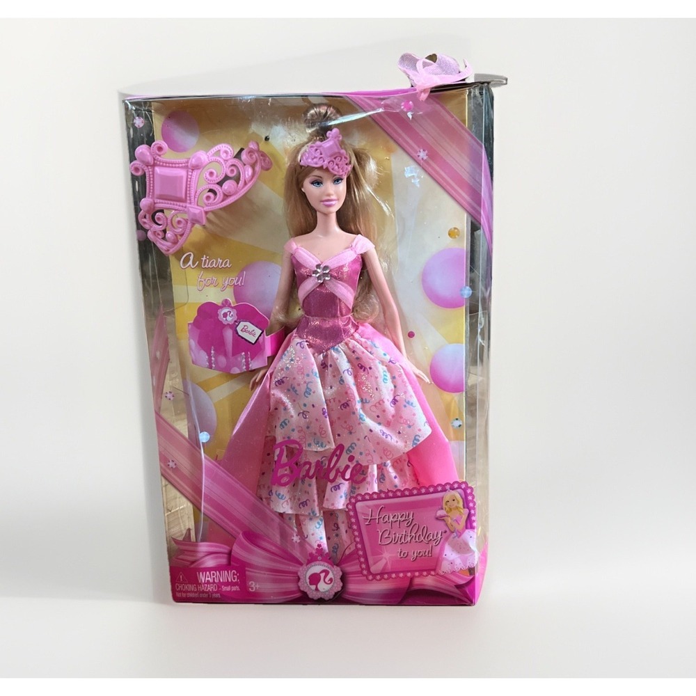 2008 Mattel Happy Birthday To You Barbie Doll Child Tiara Opened Box